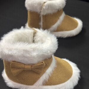 Tan and White infant Boots with Bow